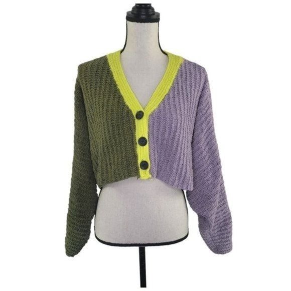 Urban Outfitters Sweaters - Urban Outfitters colorblock dolman cropped button cardigan oversized sweater XS